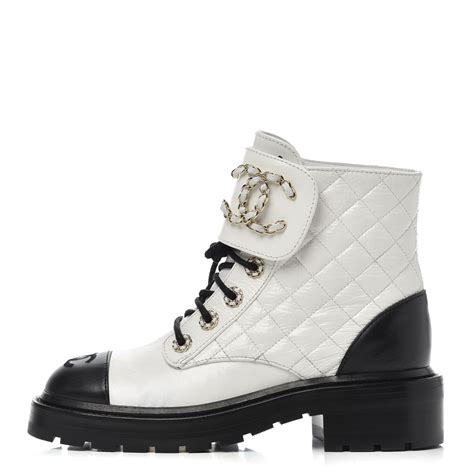 chanel black and white combat boots